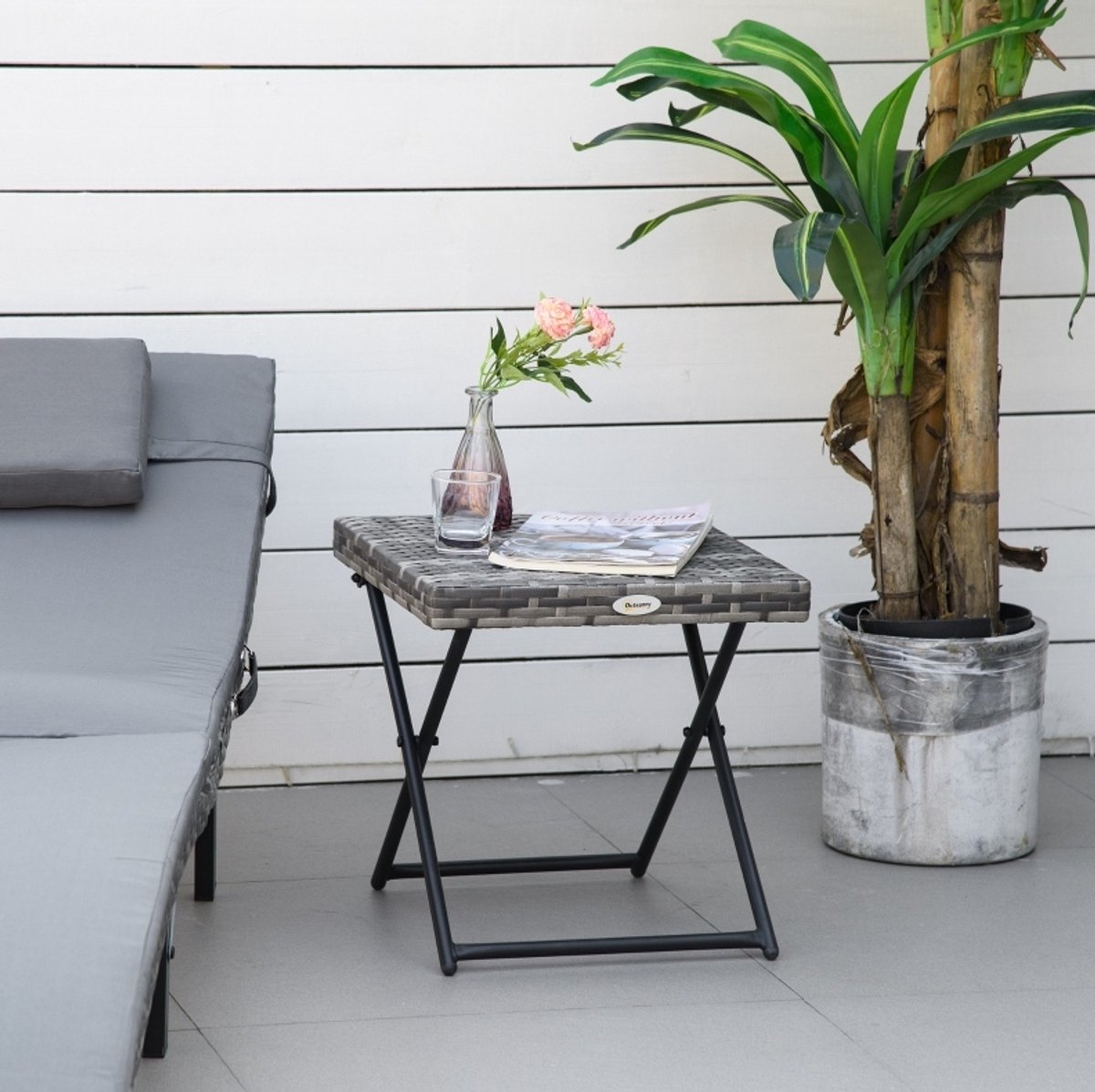 MEUNIQ klapbare balkontafel 40 x 40 x 40 cm van polyrattan met metalen frame, vierkante tuintafel voor balkon of terras, grijs