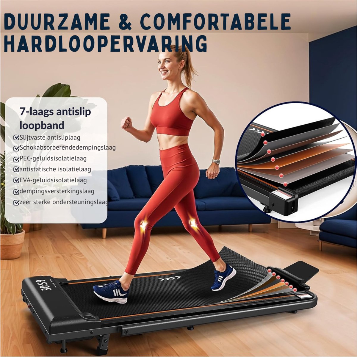 KAD® Loopbanden Voor Thuis - Compacte Hardloopband - Fitnessapparatuur voor Thuisgebruik - Zwart - 112cm x 57cm x 94cm thumbnail 5