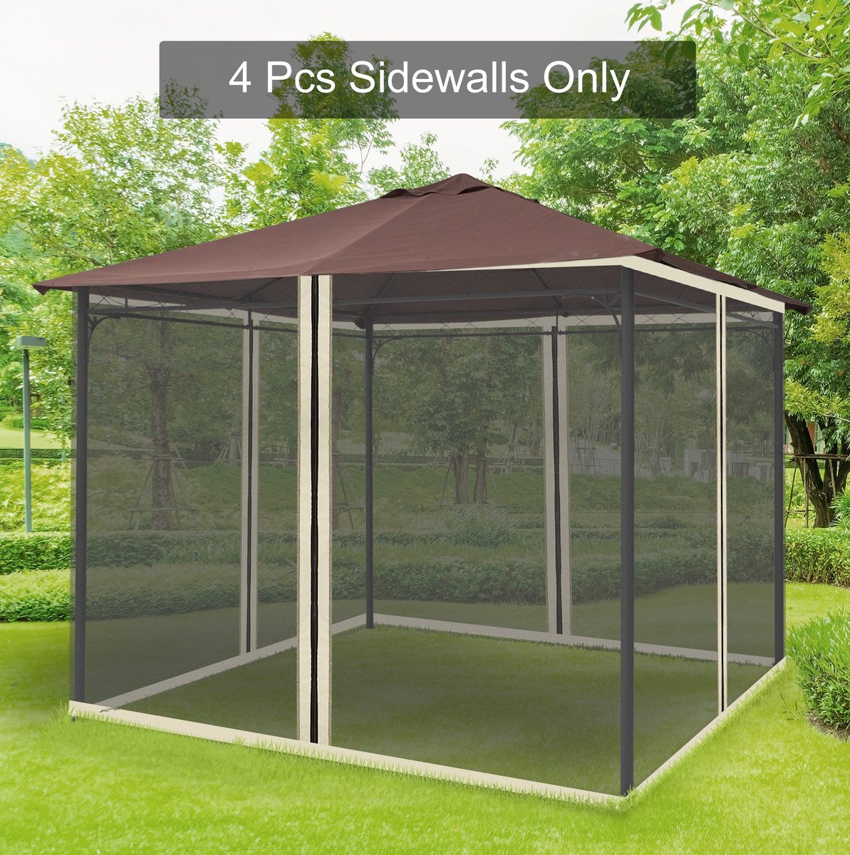 MEUNIQ partytent zijwand 3x3 m 4-delig muggennet met rits voor paviljoen, polyester gaas vervangingsnet voor 4-panel partytent, zwart
