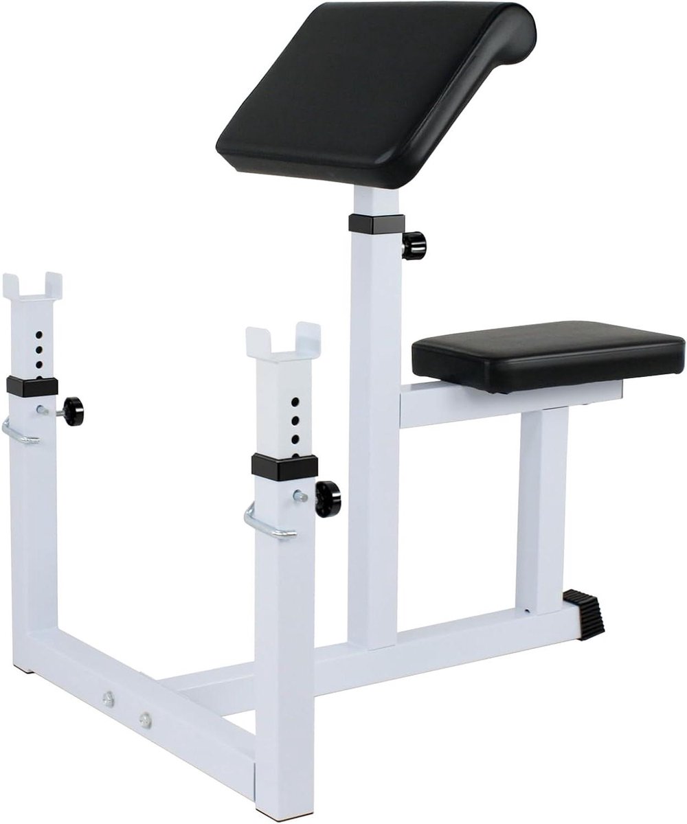 Biceps Trainingsbank - Krulbank Armtrainer - Krachtopbouw Biceps - In Hoogte Verstelbaar - 550 Pond Capaciteit - Wit Zwart