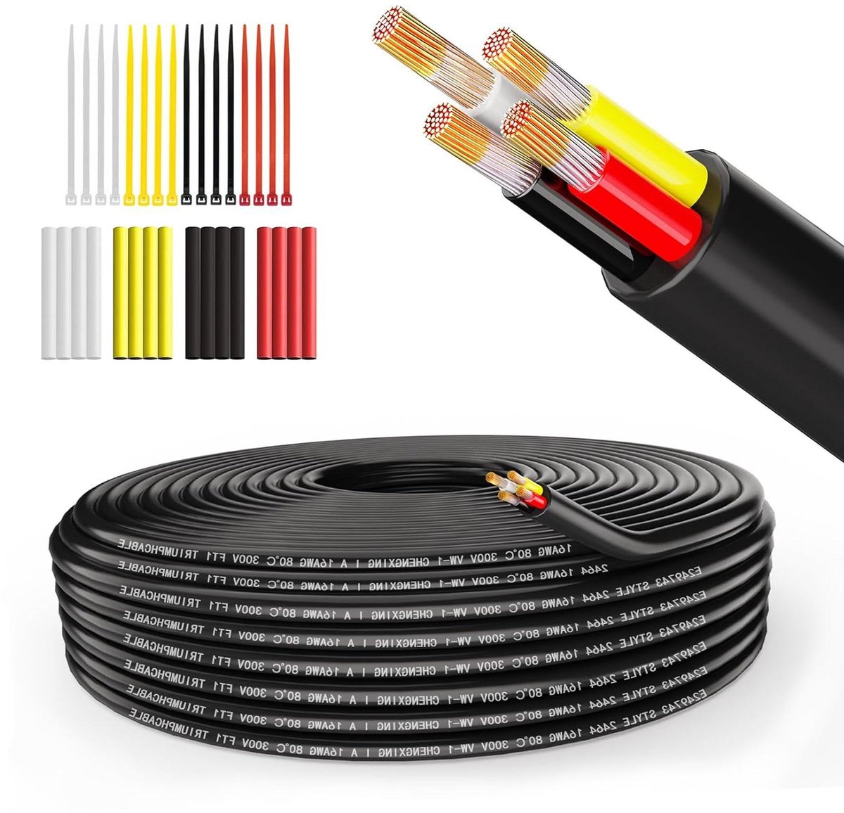 Elektrische draad 4-aderig - Stroomkabel PVC - Laagspanning toepassingen - Vertind koper - 15 meter - Zwart