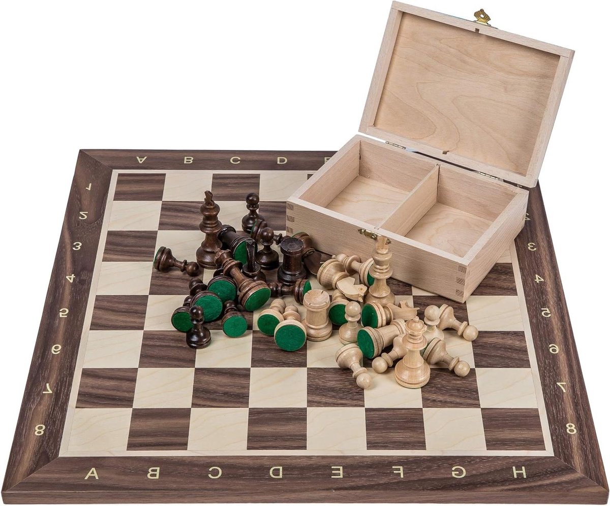 Schaakspel Walnoot - Schakers Set - Strategisch Spel - Handgemaakte Stukken - 44 cm Velden - Walnoot