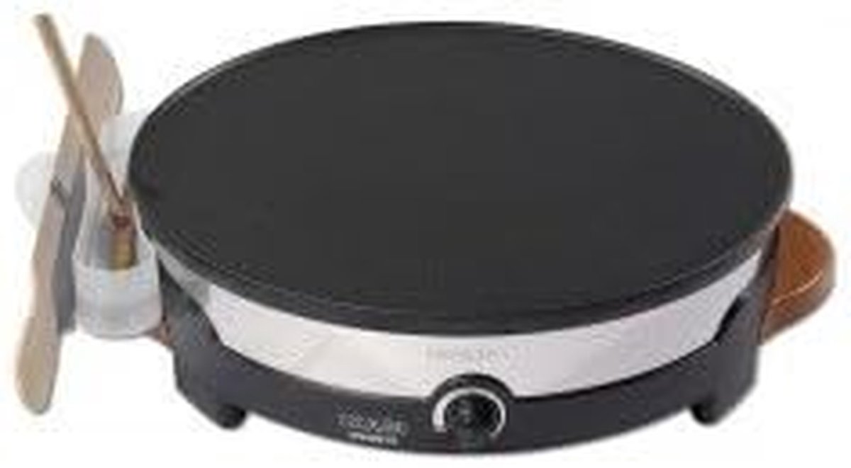 Crepiere Elektrisch - Pannenkoekenmaker Apparaat - Lekkere Pannenkoeken Maken - Met Spatels en Lepel - 35 cm Diameter - Zwart RVS