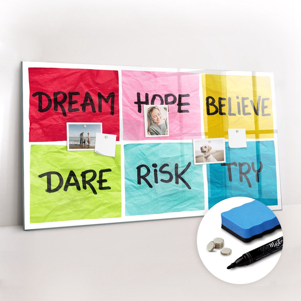 Tulup Whitebord - Motivatiebord - 120 x 60 cm - Veelkleurig Memo Bord - Gratis 5 Sterke Magneten + Whiteboard Marker & Wisser - Industrieel Wandbord - Magneetbord Design - Productiviteit Tools
