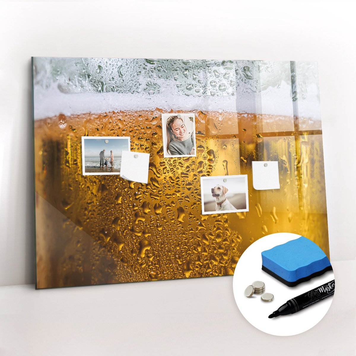 Tulup Whitebord - Een mok bier - 100 x 70 cm - Geel Memo Magneetbord - Gratis 5 Sterke Magneten + Whiteboard Marker & Wisser - Wanddecoratie Kantoor - Magneetbord Foto - Ideeënbord Thuiswerkplek