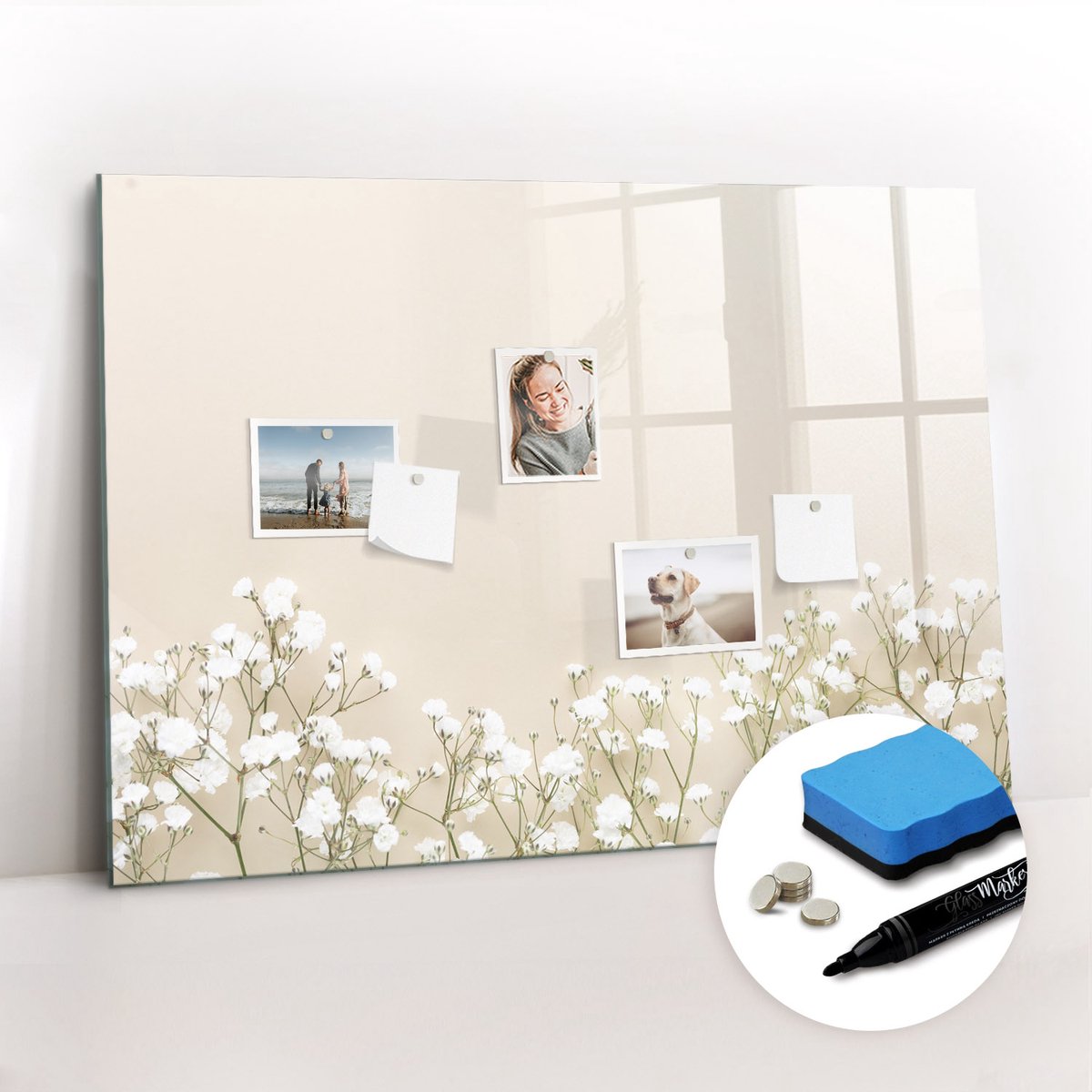 Tulup Whitebord - Bloeiende bloemen - 100 x 70 cm - Wit Magneetbord Muur - Gratis 5 Sterke Magneten + Whiteboard Marker & Wisser - Design Memobord - Memo Bord - Ideeënbord Thuiswerkplek