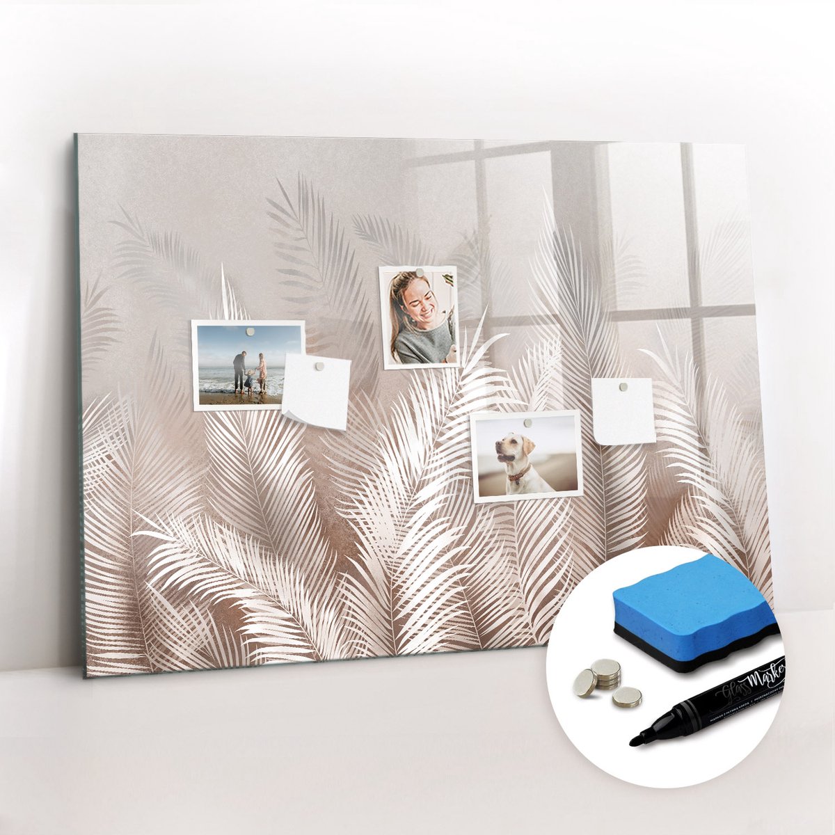 Tulup Whitebord - Tropische bladeren - 100 x 70 cm - Grijs Magnetisch Bord - Gratis 5 Sterke Magneten + Whiteboard Marker & Wisser - Decoratief Magnetisch Bord - Magnetic Board - Productiviteit Tools