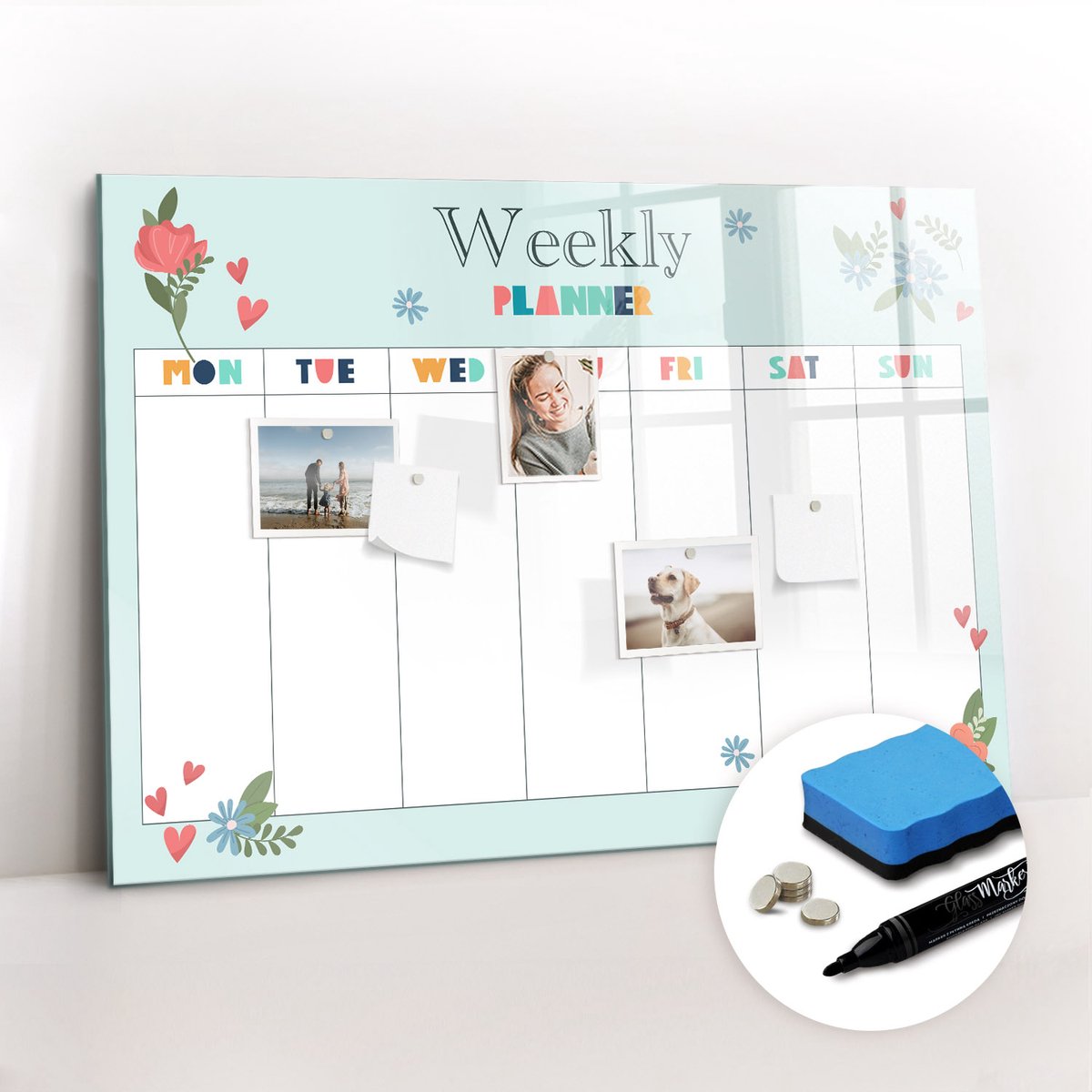 Tulup Whitebord - Weekplanner voor op kantoor - 100 x 70 cm - Groente Memobord Magnetisch - Gratis 5 Sterke Magneten + Whiteboard Marker & Wisser - Moderne Wanddecoratie - Memobord Keuken - Planning Muur