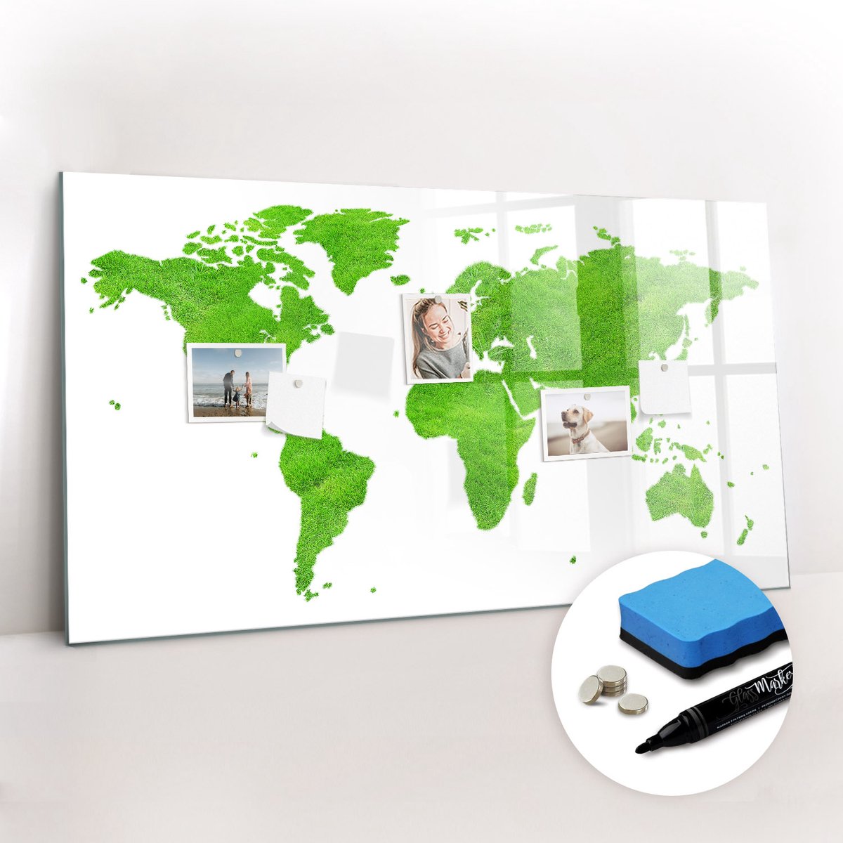 Tulup Whitebord - Groene Gras Kaart - 120 x 60 cm - Groente Memobord Glas - Gratis 5 Sterke Magneten + Whiteboard Marker & Wisser - Minimalistisch Prikbord - Magneetbord Design - Notitiebord Werkplek