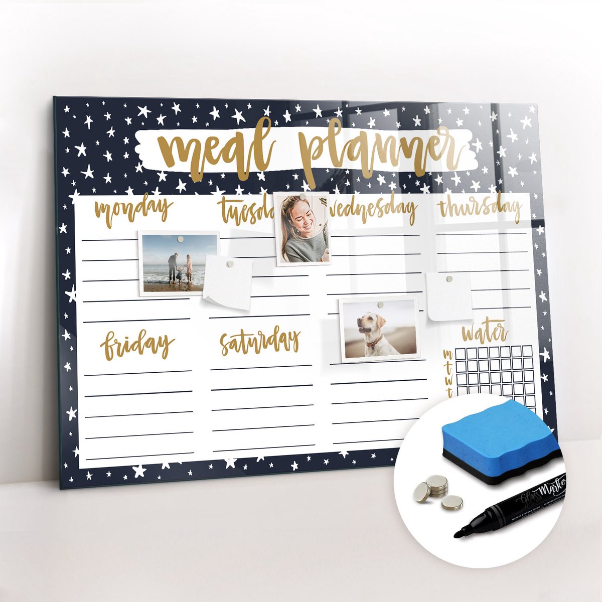 Tulup Whitebord - Sterrenmaaltijdplanner - 100 x 70 cm - Veelkleurig Magnetisch Wandbord - Gratis 5 Sterke Magneten + Whiteboard Marker & Wisser - Wanddecoratie Kantoor - Memo Bord - Productiviteit Tools