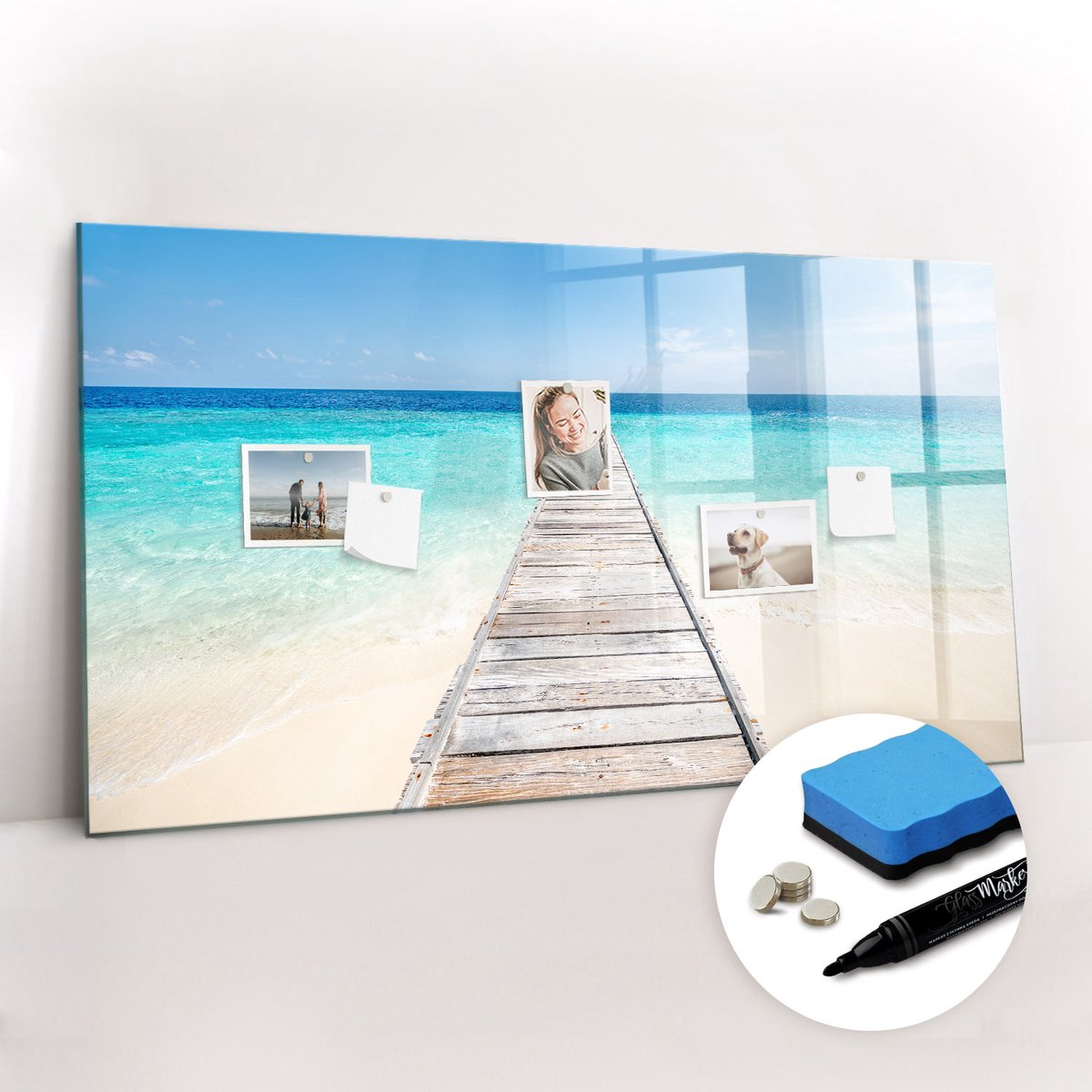 Tulup Whitebord - Tropisch eiland - 120 x 60 cm - Veelkleurig Magneetbord Rechthoekig - Gratis 5 Sterke Magneten + Whiteboard Marker & Wisser - Stylish Memo Board - Memo Bord - Organiseer Je Bureau