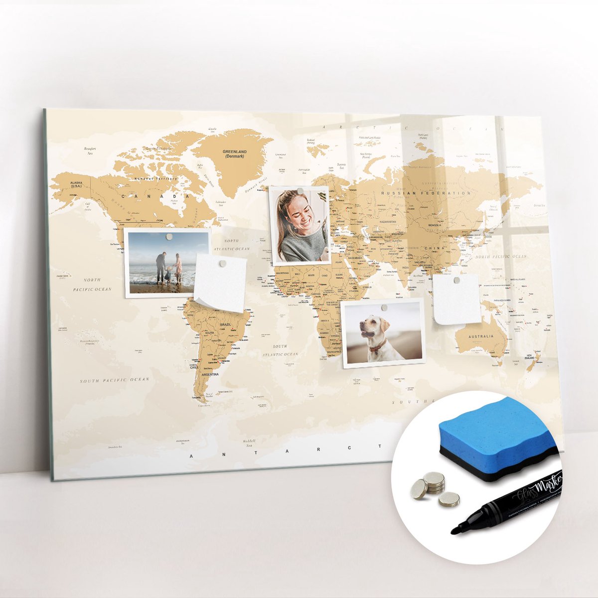 Tulup Whitebord - Politieke wereldkaart - 90 x 60 cm - Oranje Magneetbord Keuken - Gratis 5 Sterke Magneten + Whiteboard Marker & Wisser - Decoratief Magnetisch Bord - Magnetisch Memobord - Inspiratiebord Kantoor