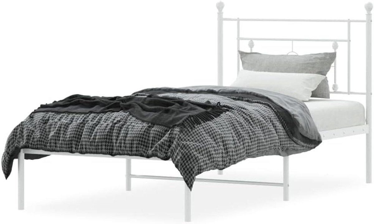Metalen Bedframe - Ledikant Hoofdbord - Slaapkamer Inrichten - Robuuste Constructie - 90x200 cm - Wit