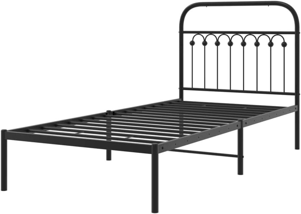 Metalen Bedframe - Ledikant Hoofdbord - Slaapkamer Inrichten - Stalen Constructie - 90x200 cm - Zwart