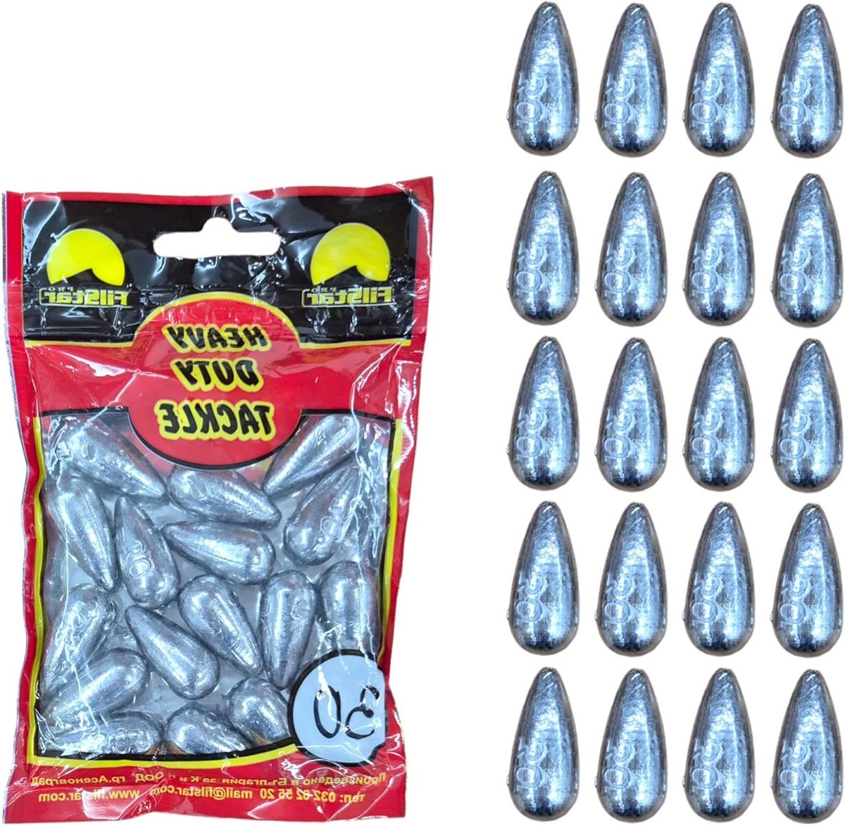 Inline Hengelloodset - Vislood Set - Vissen in Stromend Water - Druppelvorm Vermindert Weerstand - 20 x 30 gram - Zilver