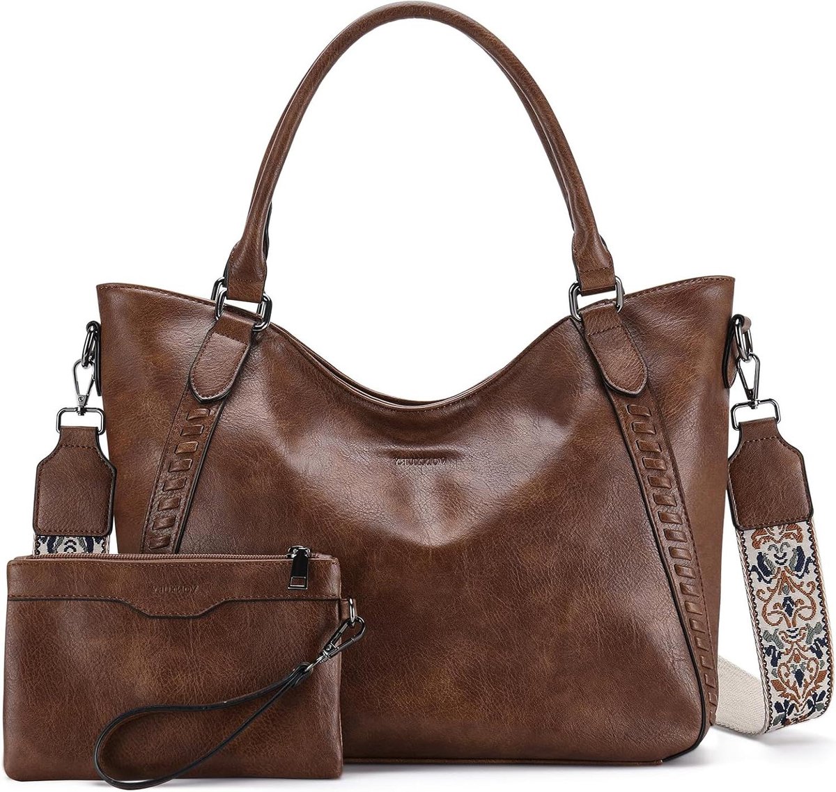 Dames Schoudertas - Hobotas Handtas - Dagelijks Gebruik - Verstelbare Schouderband - 35 x 15 x 31 cm - Bruin