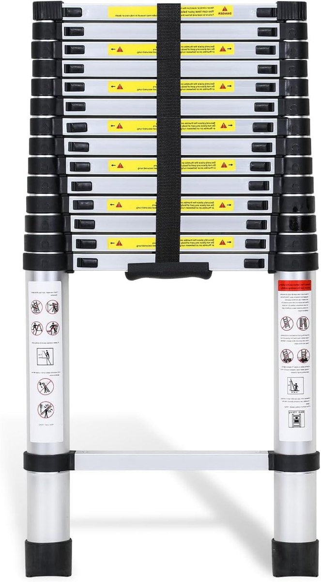 Telescopische Ladder - Uittrekbare Ladder - Kluswerk Binnen Buiten - Automatisch Vergrendelende Treden - 44 Meter - Zilver