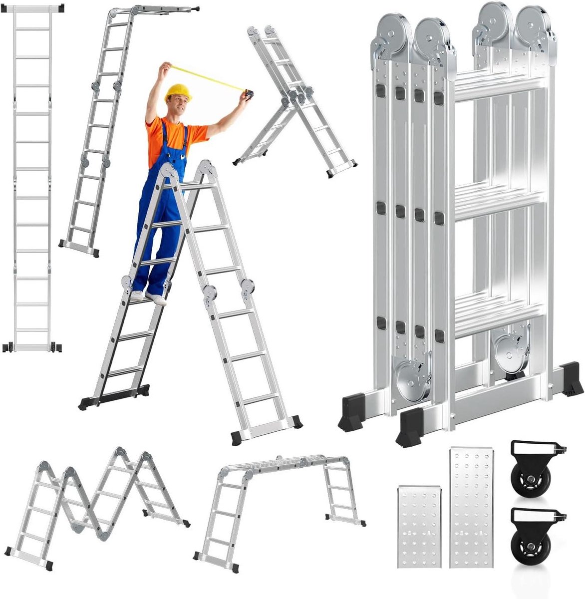 Multifunctionele Ladder - Vouwladder Combinatieladder - Veilig Klussen - 7-in-1 Configuratie - 360 cm - Aluminium