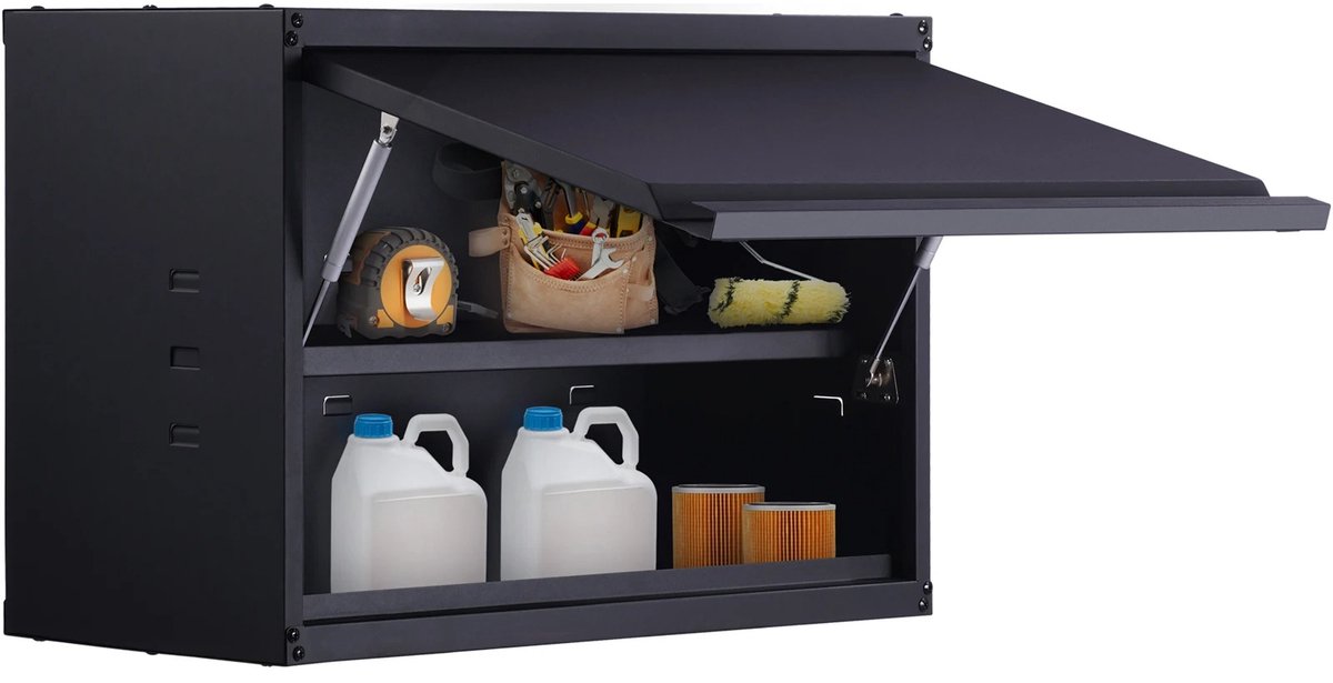 ITRONIQ Garagekast Metaal - Wandkast Garage - Opbergkast Hangend - Afsluitbaar Met Slot - Verstelbare Plank - 120 KG Per Plank