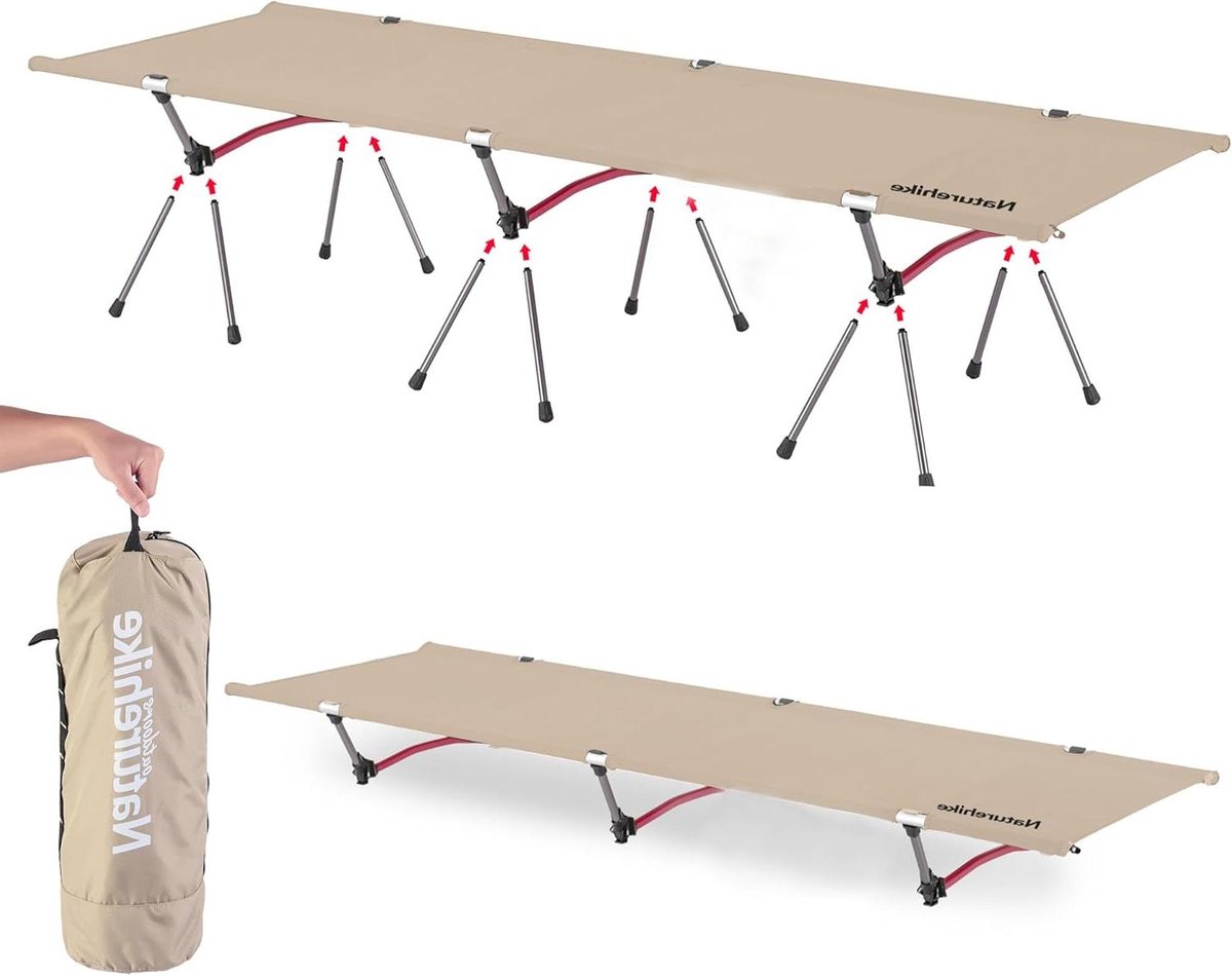 Kampeerbed - Klapbed Opvouwbaar - Ontspannen Buiten - In Hoogte Verstelbaar - 190 x 65 x 38 cm - Grijs