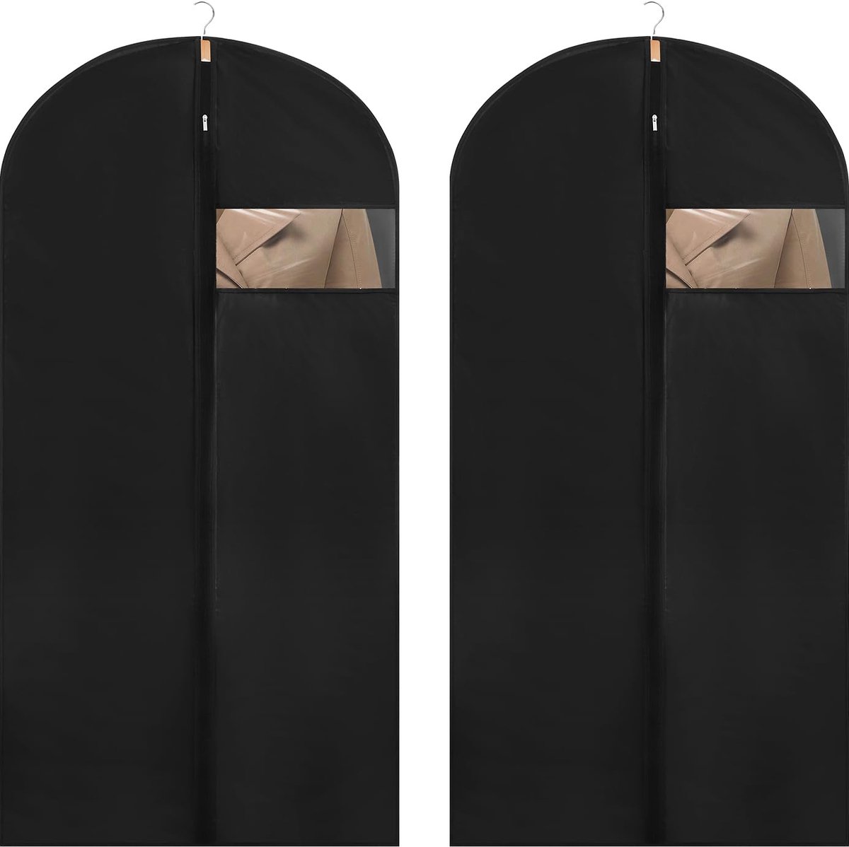 2 stuks kledingzakken 120 x 60 cm, zwarte kledingzakken, stofdichte kledingzak, pak beschermhoes met ritssluiting, kledinghoes, kledinghoes voor pakken, jassen, kleding opslag