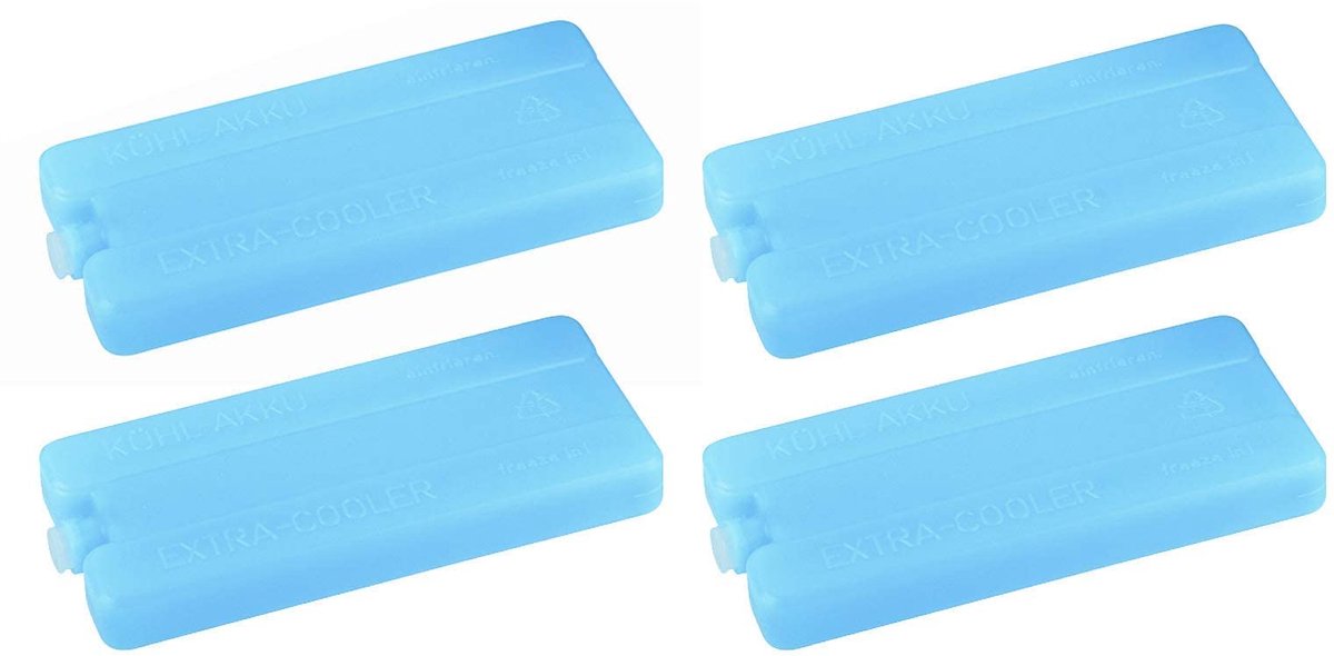 Koelaccu set van 4 voor koelbox, koeltas etc. van polyethyleen in blauw, elk 16 x 7,5 cm