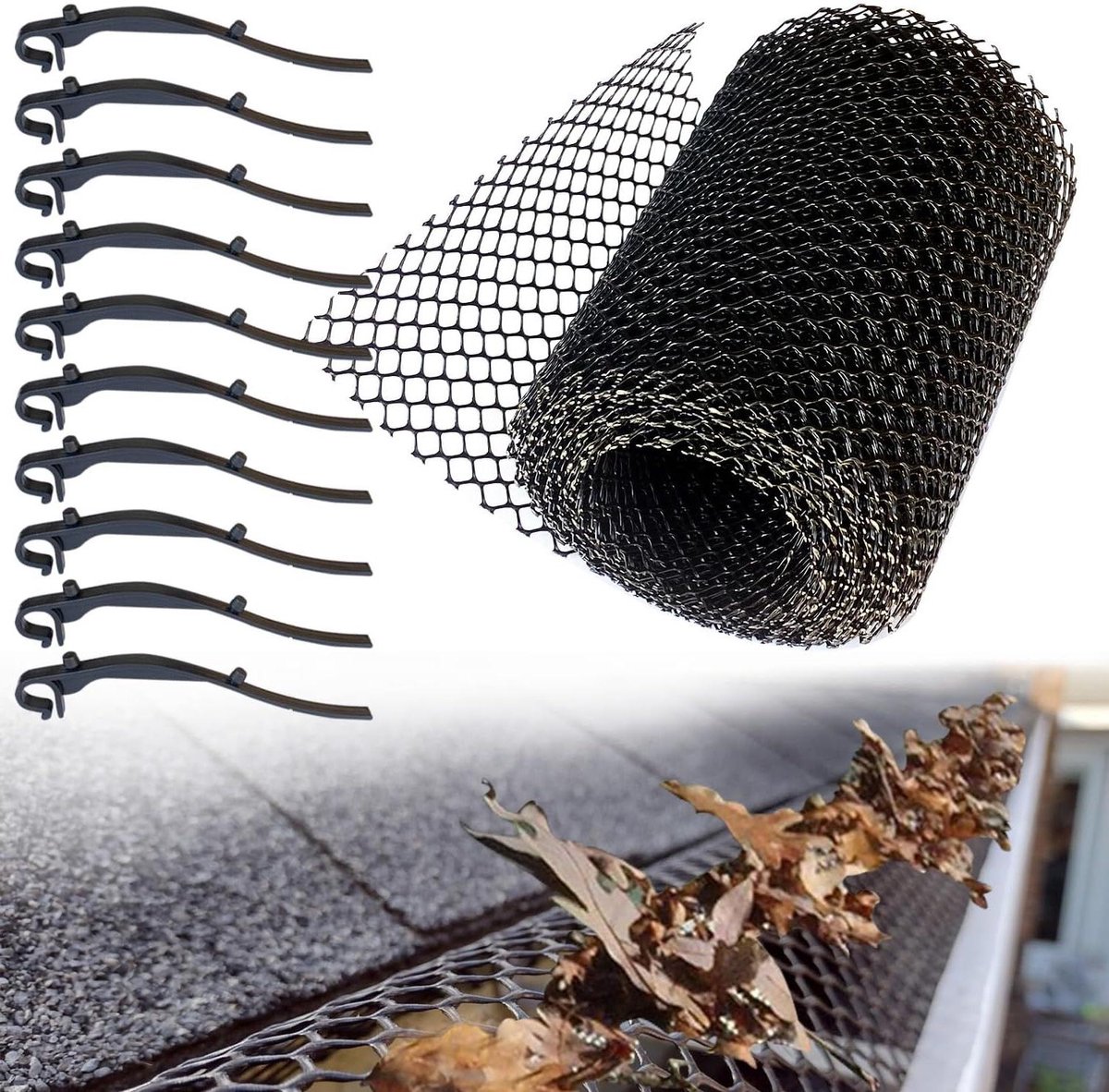 Goot Net - Bladervanger Goot - Dakgoot Beschermen - Hoge Sterkte PP - 20 x 13 x 5 cm - Zwart
