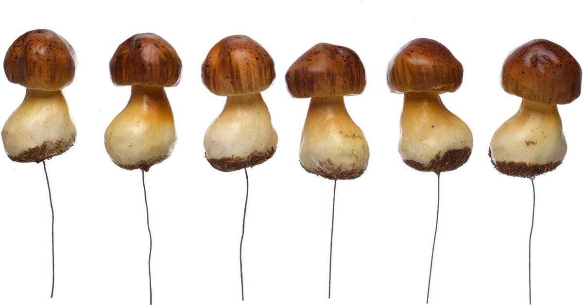Decoratie Paddestoelen - Kerstdecoratie Bosdecoratie - Ambachtelijke Decoratie - Natuurlijke Kleuren - 4 x 3 x 7.5 cm - Bruin