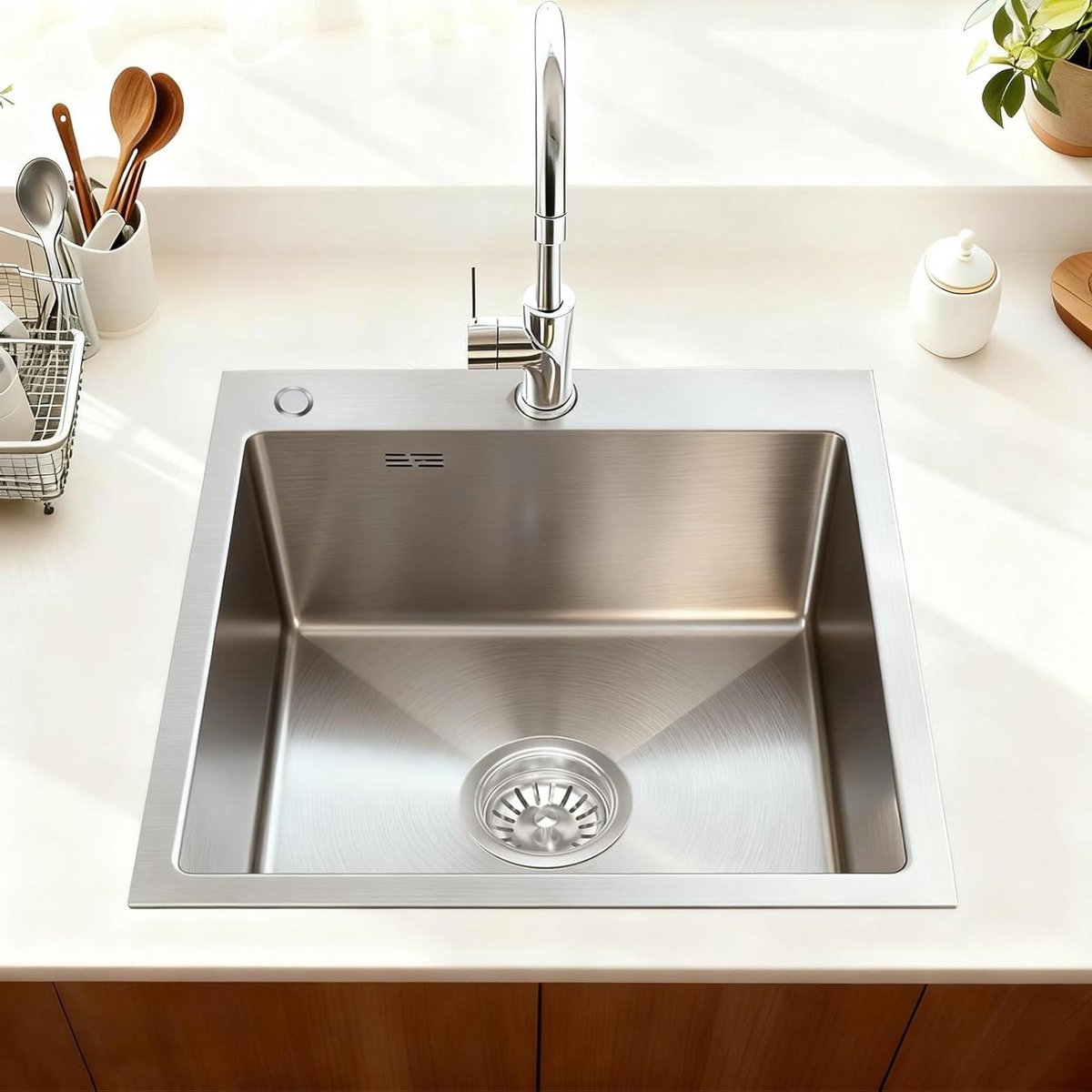 Roestvrijstalen Spoelbak - Keukenspoelbak Enkele Wasbak - Keuken Werkzaamheden - Compact Modern Design - 38 x 38 cm - Roestvrijstalen Kleuren