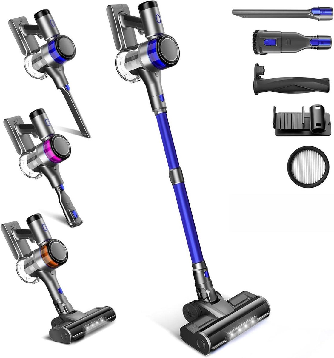 Draadloze Stofzuiger - Steelstofzuiger Elektrische Bezems - Snel Huis Schoonmaken - 4 Snelheden - 1 Liter - Blauw