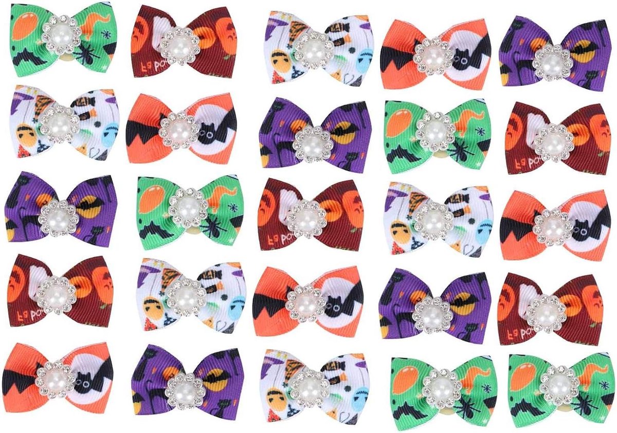 Hond Hoofdtooi - Huisdier Elastiekjes - Feestelijke Aankleding - Kerst Halloween Design - 25 stuks - Diverse Kleuren