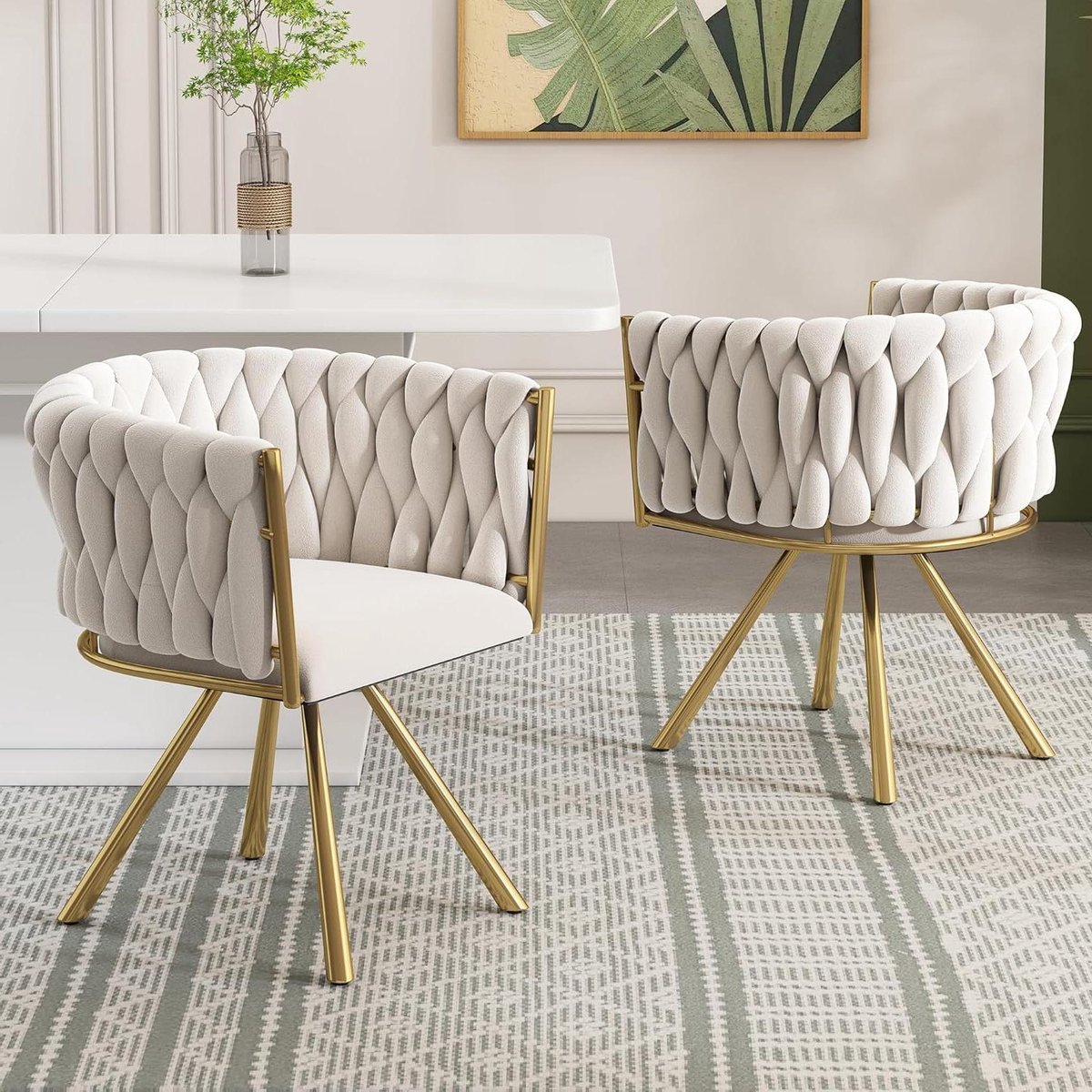 Eetkamerstoelen Set - Stoelen Set - Comfortabel Zitten - 360 Graden Draaibaar - 72 cm Hoog - Beige Goud