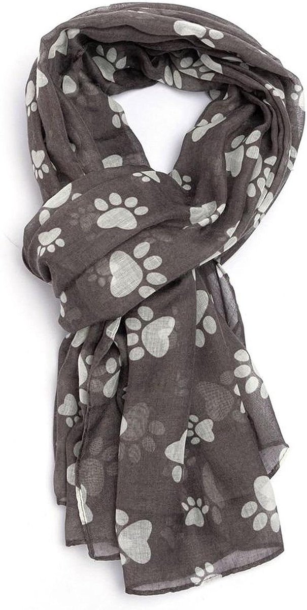 Honden Poot Sjaal - Hondenbandana Dames - Huisdier Accessoire - Poten Print Design - 180 x 90 cm - Grijs