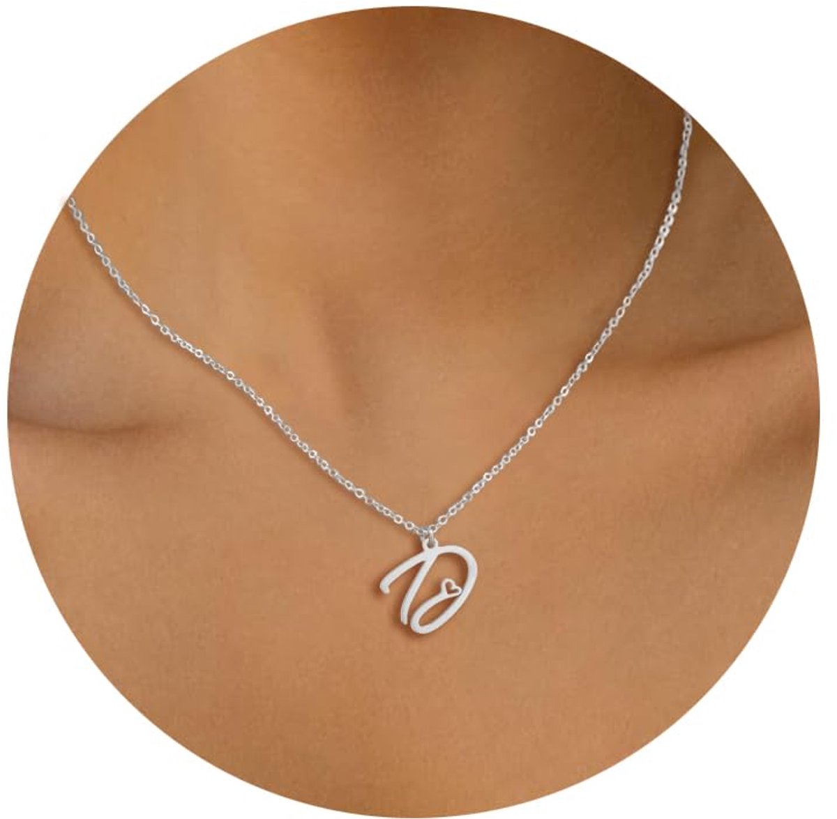 Zilveren Initialenketting voor Dames Gepersonaliseerde Naam Letterkettingen A-Z en Kleine Hartvormige Hanger Roestvrijstalen Ketting Sieraden Cadeau voor Meisjes Dames 45+5cm