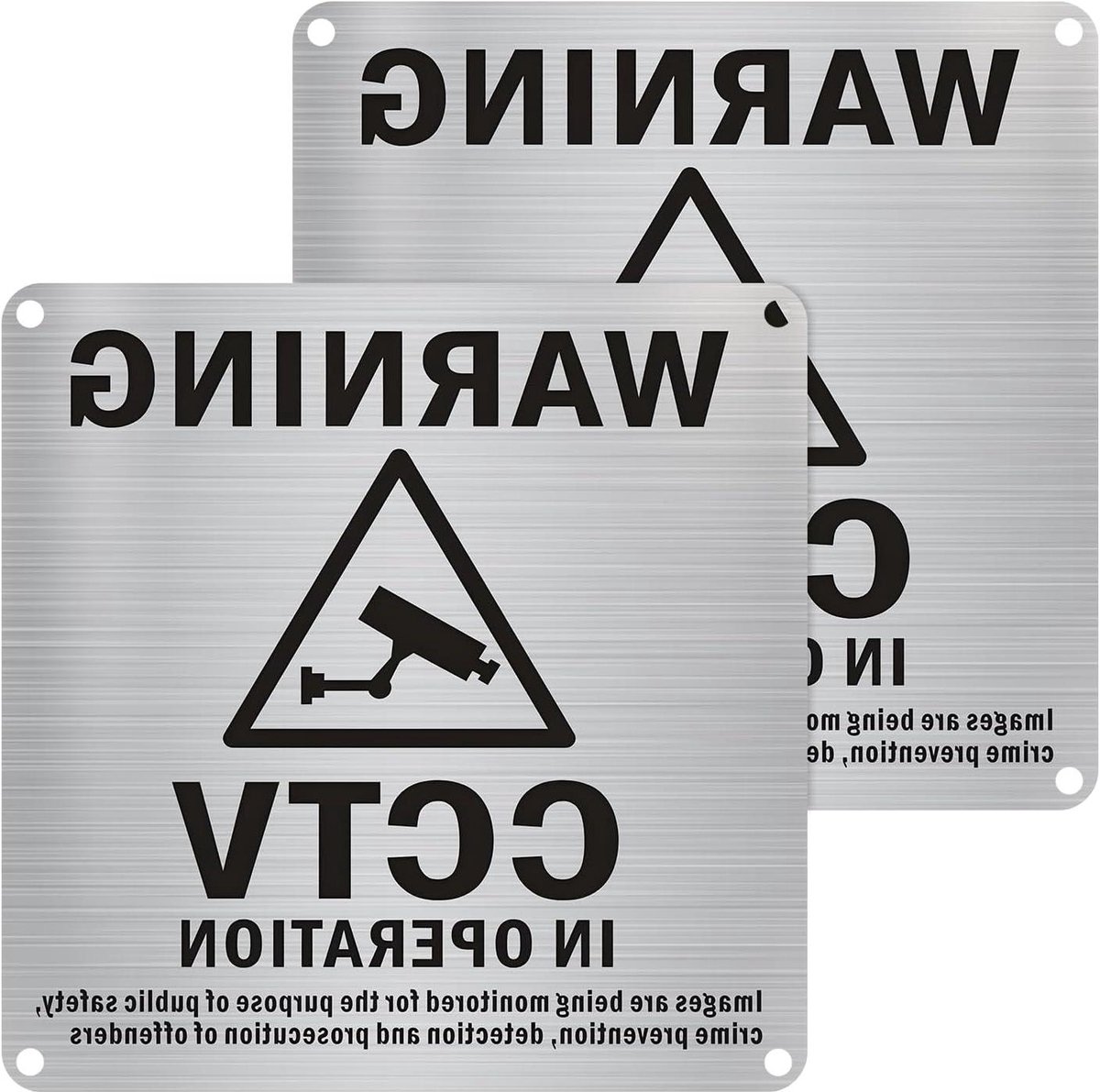 CCTV Waarschuwingsborden - Bewakingsborden Camera - Gebied Beveiligen - Geborsteld Aluminium - 15x15 cm - Zilver