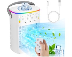 Mobiele airconditioning - mini-airconditioner voor de kamer - 4-in-1 luchtkoeler met waterkoeling - 1000 ml airconditioner zonder afvoerslang - draagbare airconditioner met 3 standen en kleurrijk licht voor de kamer