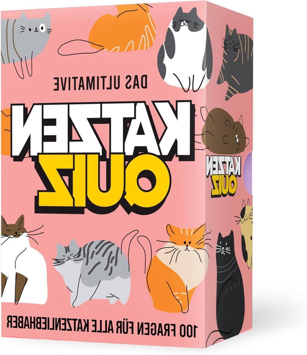 Kattenquiz Spel - Quiz Kaartspel - Feestavond Entertainment - 100 Vragen Kaarten - 11.5 x 7 x 3.5 cm