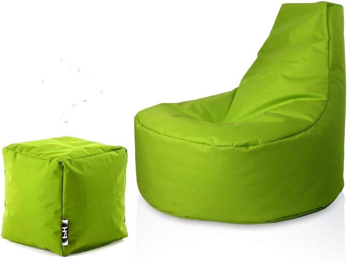Zitzak met kruk - Zitkubus Set - Ontspannen Zitten - Waterafstotend Nylon - Ø80cm 90cm Hoog - Kiwi