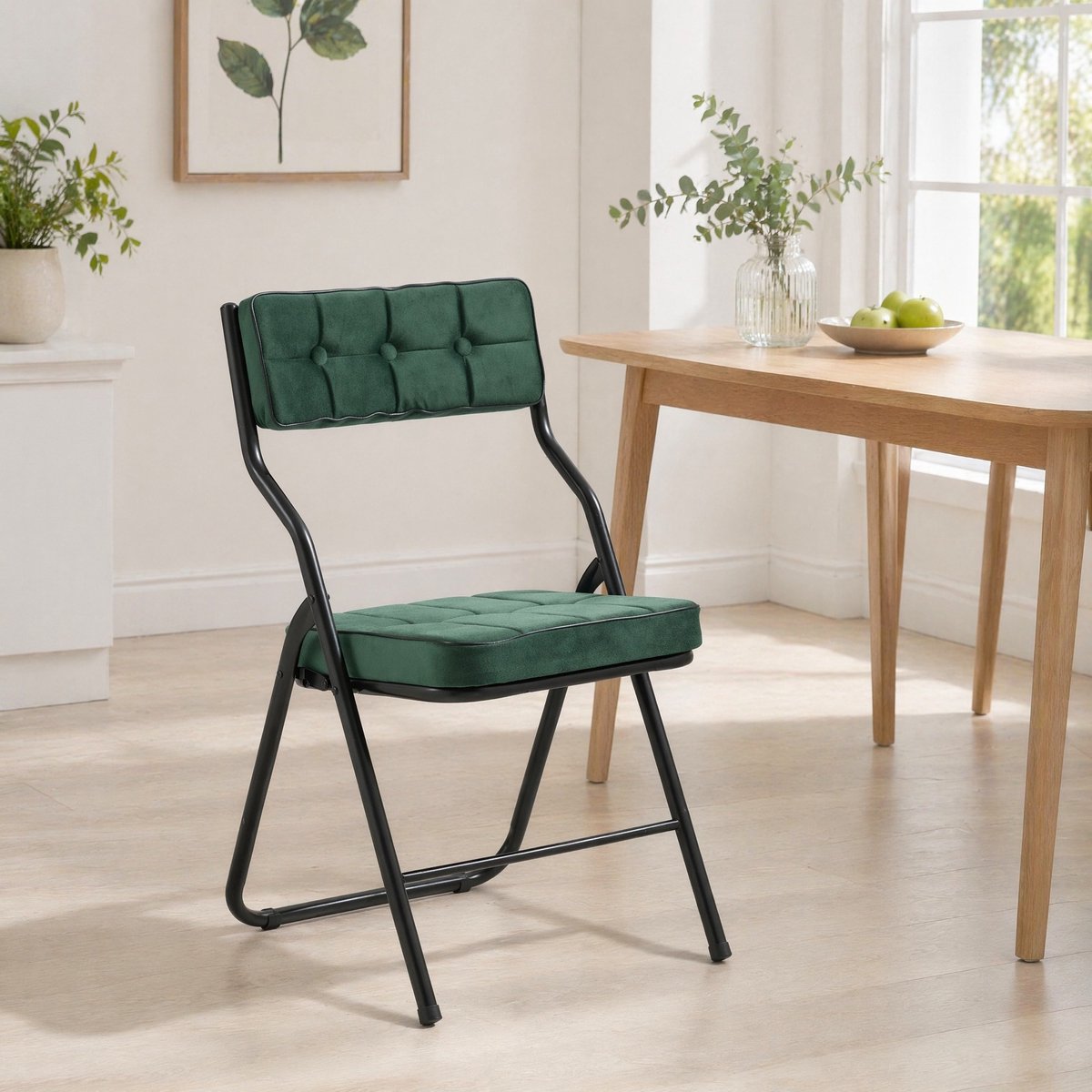 DESMIU Inklapstoel 47 x 46 x 80 cm - Set Van 2 Met Gevoerde Zitting En Rugleuning - Voor Keuken, Kantoor En Feest - Staal Groen