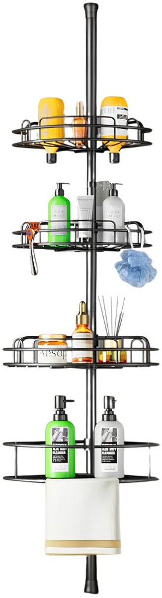 DnA® Doucherek Zonder Boren - Doucherek Hangend - Telescopisch Doucherek - Zwart - 29cm x 20cm x 307cm