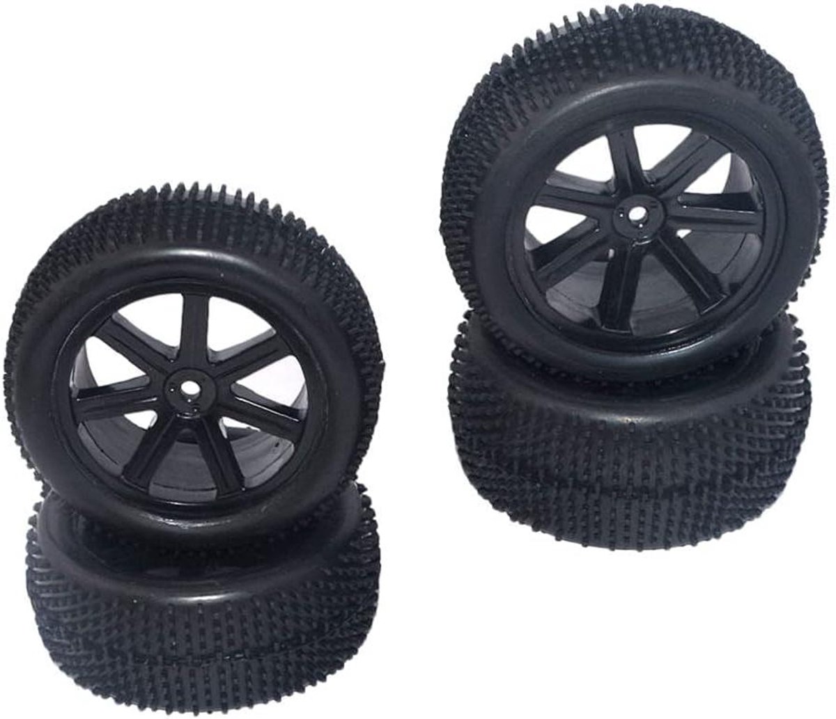 RC Auto Banden - Wielen Set - RC Racen - Voorgelijmd met Hubs - 85 mm Buitendiameter - Zwart
