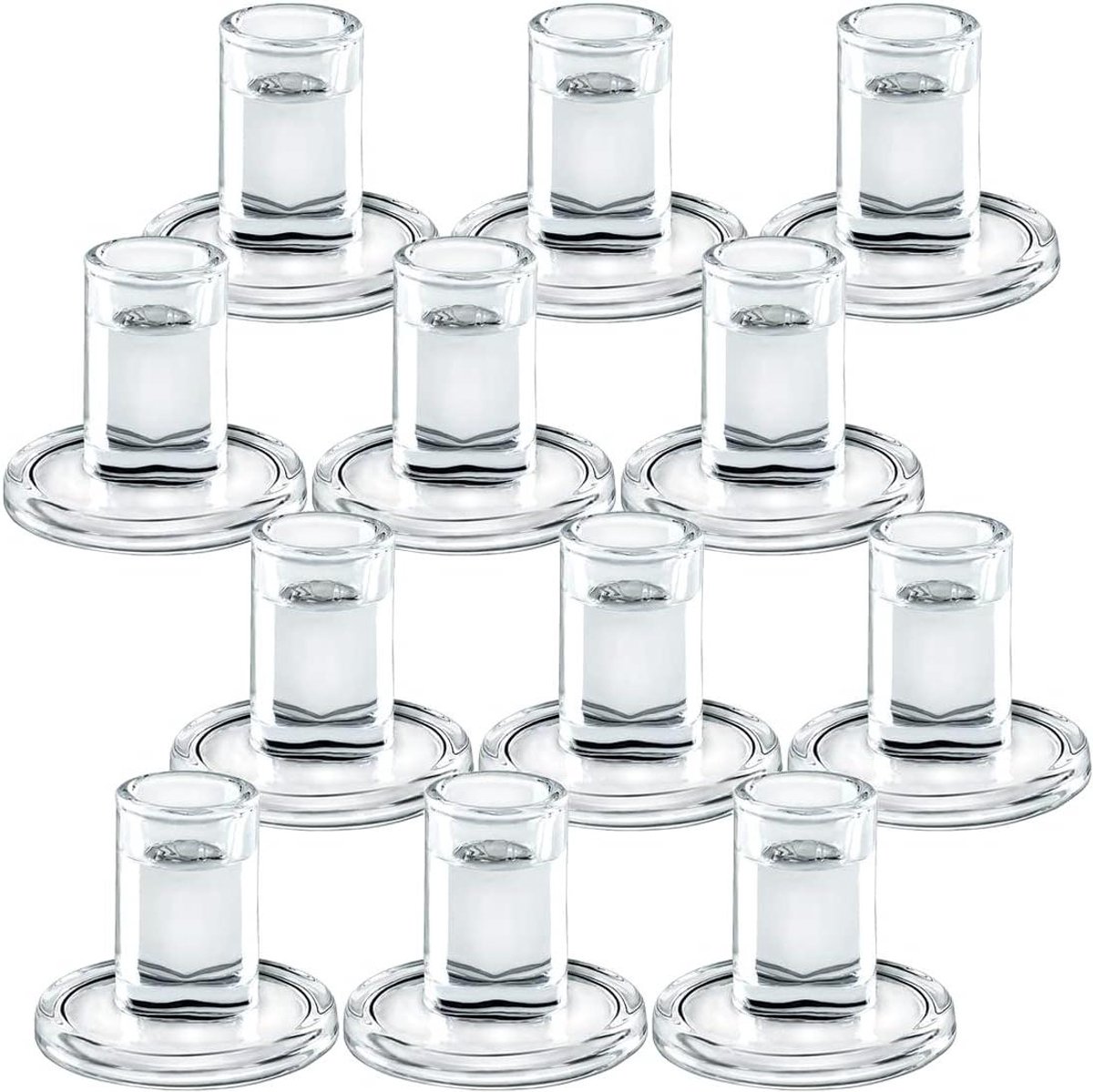 Kaarshouders Glas - Kandelaars Crystal - Tafeldecoratie - Verdikt Glas - 12 stuks - Helder