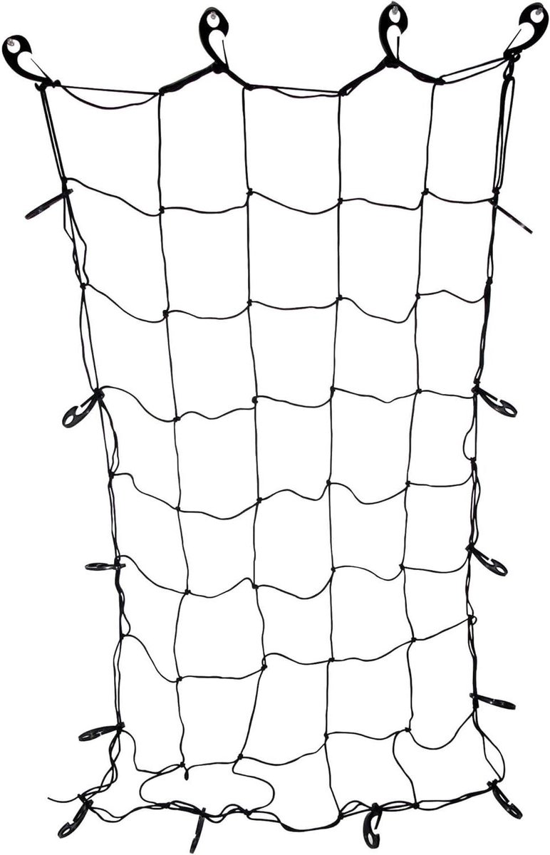 Vrachtnet met Haken - Ladingnet Spanband - Lading Zekeren - 100% Natuurlijk Rubber - 4' x 6' - Zwart
