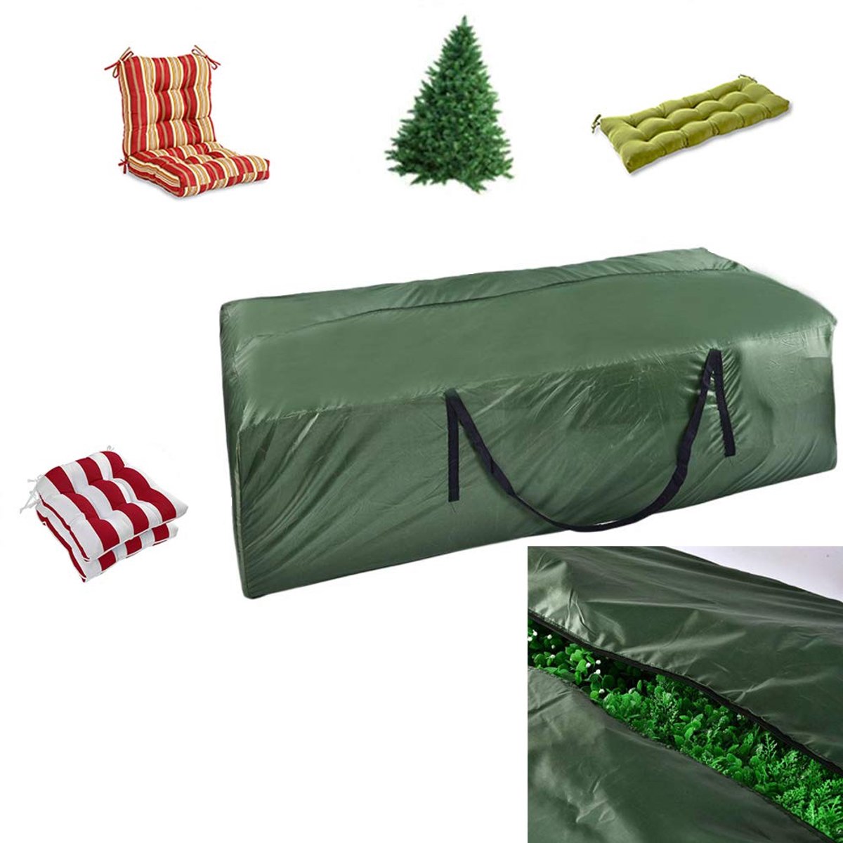 Opbergtas voor zitkussen - duurzaam 210D tuinkussens opslag, ritssluiting opslag voor tuinkussens met handgrepen en grote capaciteit 173cm x 76cm x 51cm