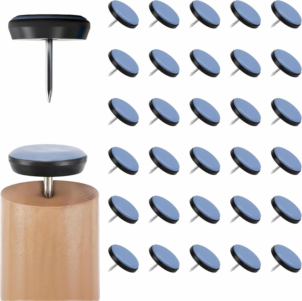 30 stuks slijtvaste meubelglijders met spijker, Ø 22 mm, ideaal voor bescherming van houten vloeren, geluidsreductie en eenvoudige montage