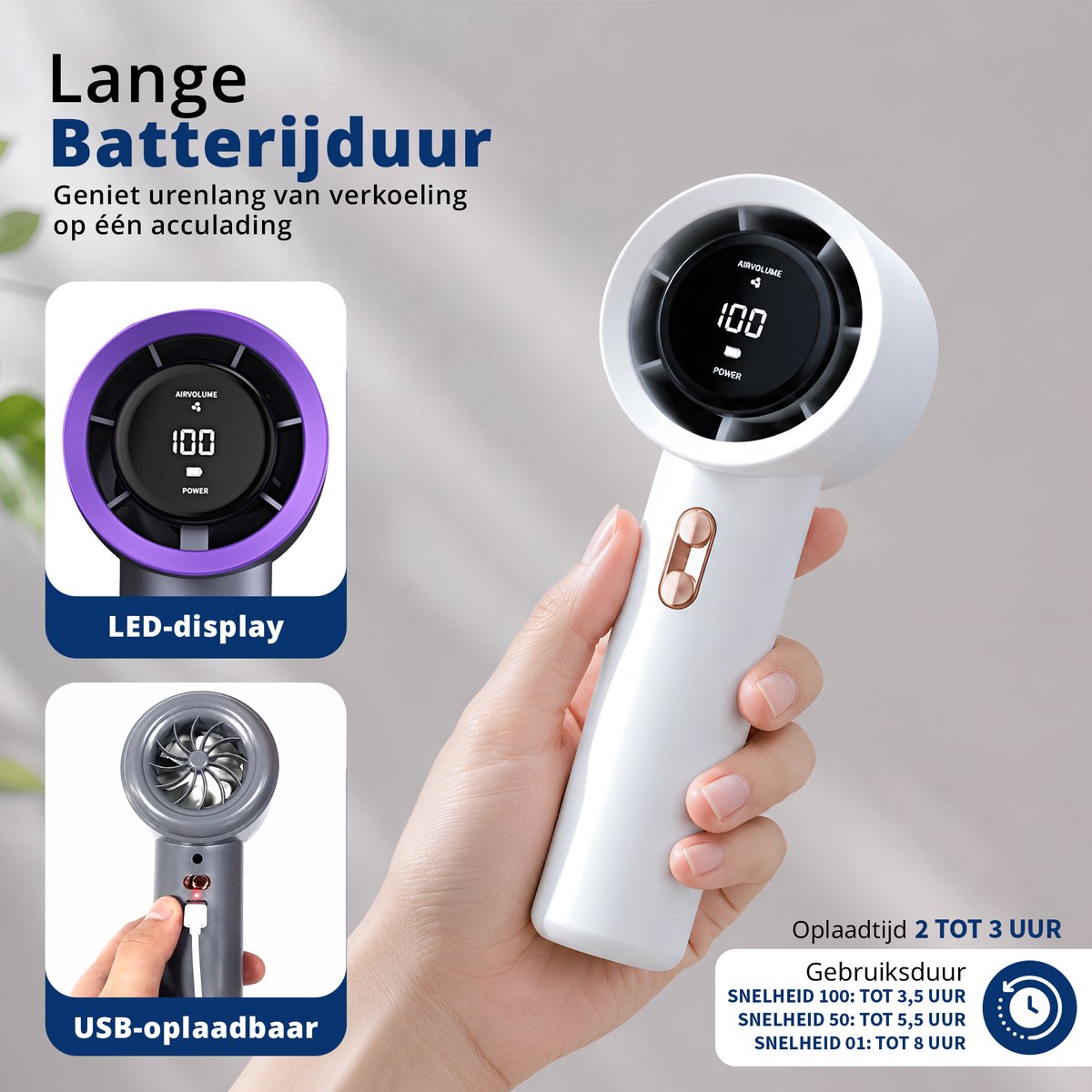 Mini Ventilator Draagbaar – Handventilator met IJs Koeling – Oplaadbaar USB – Stil & Krachtig – Standen – Compacte Zakventilator voor Reizen, Festival, Kantoor & Thuis — afbeelding 6