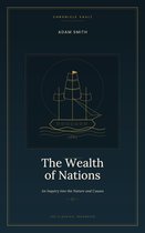 Couverture du livre 'The Wealth of Nations' par Adam Smith avec un dessin au trait doré d'un voilier sur fond bleu foncé.