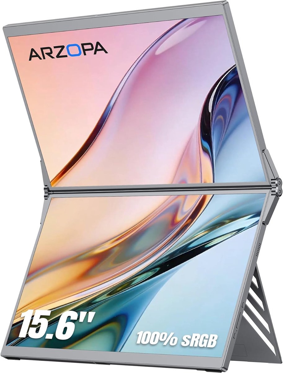 ARZOPA E1 Dual Portable Monitor - 2x 15.6 Inch - Opvouwbare Dual Screen Portable Monitor - Triple set-up - 100% sRGB - USB-C & Mini HDMI - Aluminium