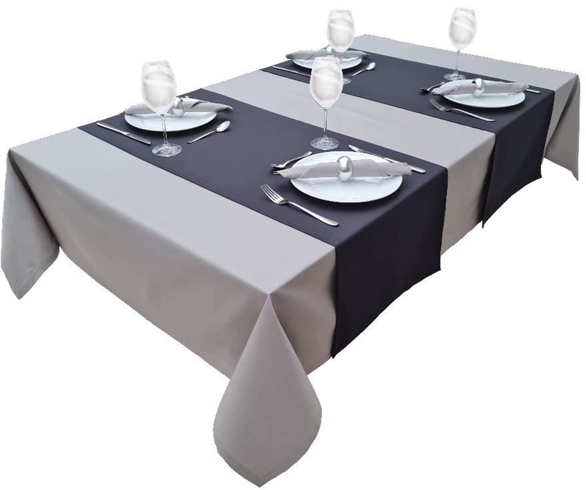 Tafelkleed, tafellinnen, 100% katoen, collectie concept, kleur en grootte naar keuze (tafelkleed - 150x400cm, lichtgrijs)