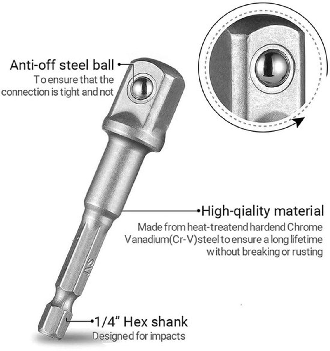 Jhubersproducts - 1/4 Schacht Impact Socket Adapter Set - 8 Stuks